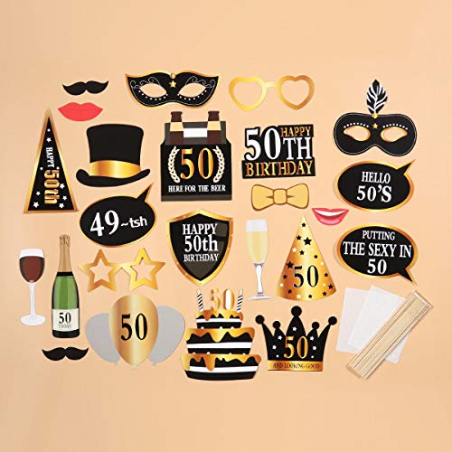 Amosfun 24 Piezas 50 cumpleaños Bricolaje años Divertidos decoración del Favor máscaras Sombrero Gafas para niños Mujeres Hombre