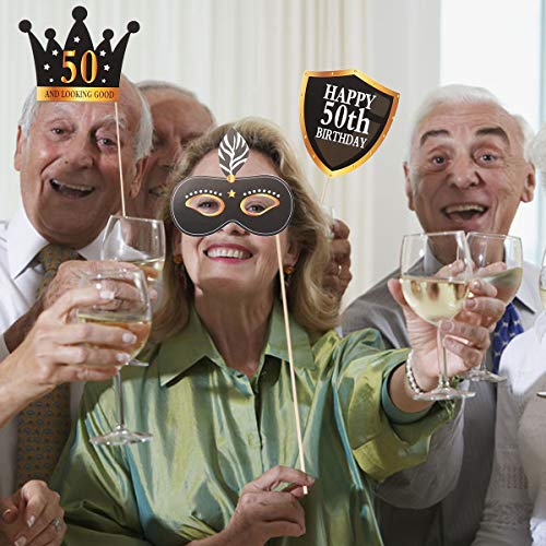 Amosfun 24 Piezas 50 cumpleaños Bricolaje años Divertidos decoración del Favor máscaras Sombrero Gafas para niños Mujeres Hombre