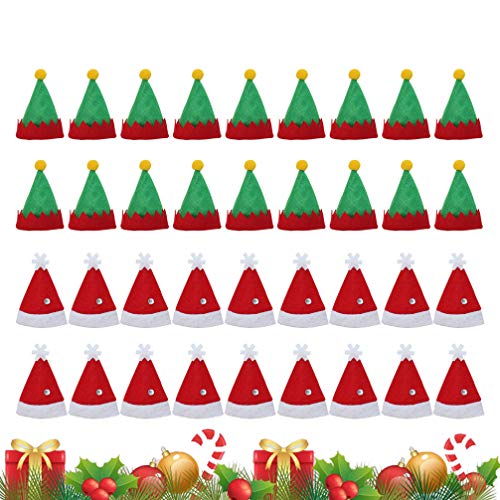 Amosfun 36 Piezas Mini Sombrero de Navidad Gorro de Elfo Sombrero de Piruleta Dulces Bolsa de Botellas de Vino Navidad Decoración de Mesa Accesorio de Navidad