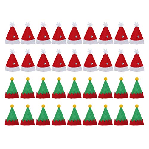 Amosfun 36 Piezas Mini Sombrero de Navidad Gorro de Elfo Sombrero de Piruleta Dulces Bolsa de Botellas de Vino Navidad Decoración de Mesa Accesorio de Navidad