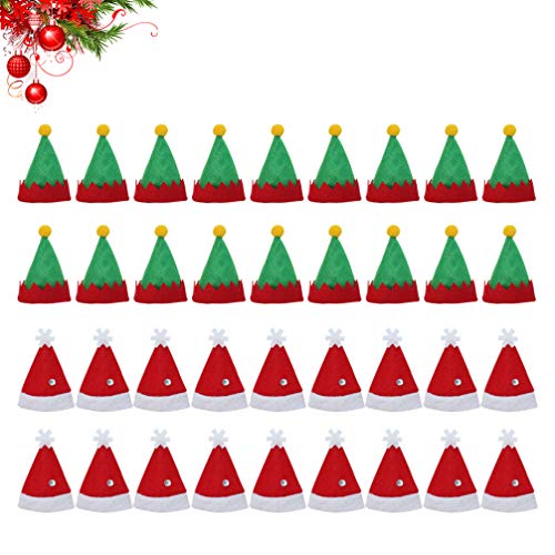 Amosfun 36 Piezas Mini Sombrero de Navidad Gorro de Elfo Sombrero de Piruleta Dulces Bolsa de Botellas de Vino Navidad Decoración de Mesa Accesorio de Navidad