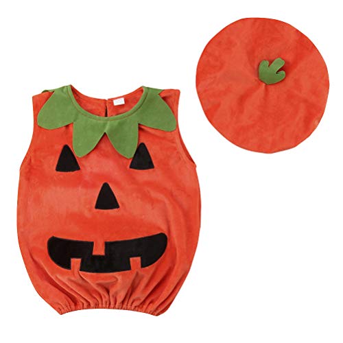 Amosfun Disfraz de Calabaza de Halloween Traje de Vestir Ropa con Sombrero para bebé Fotomatón Prop Disfraz de Halloween 1-2 años