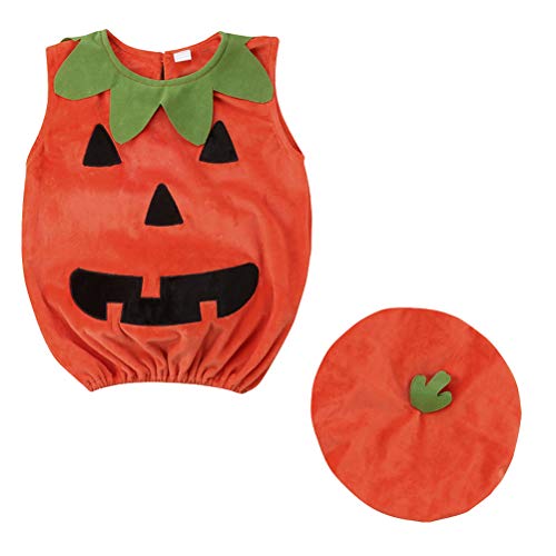 Amosfun Disfraz de Calabaza de Halloween Traje de Vestir Ropa con Sombrero para bebé Fotomatón Prop Disfraz de Halloween 1-2 años