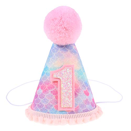 Amosfun - Sombreros de Cola de Sirena con Purpurina para Fiestas de Primer cumpleaños para niños