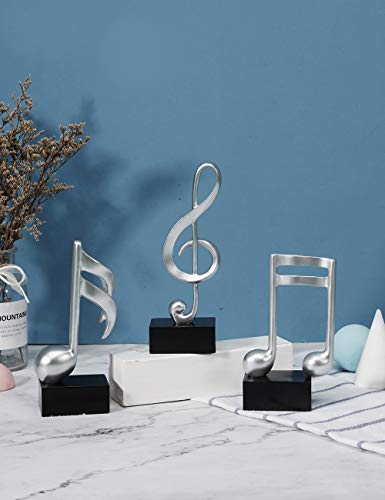 Amoy-Art 3 Piezas Figurillas Decorativas Música Estatuilla Nota Musical Regalos de Piano para el Hogar Souvenirs Giftbox Resina Plata 19cmH