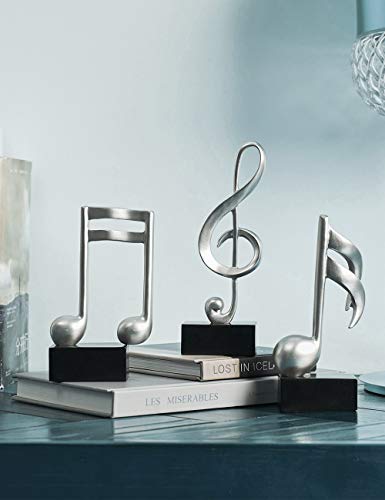 Amoy-Art 3 Piezas Figurillas Decorativas Música Estatuilla Nota Musical Regalos de Piano para el Hogar Souvenirs Giftbox Resina Plata 19cmH