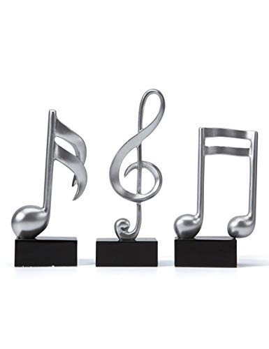Amoy-Art 3 Piezas Figurillas Decorativas Música Estatuilla Nota Musical Regalos de Piano para el Hogar Souvenirs Giftbox Resina Plata 19cmH