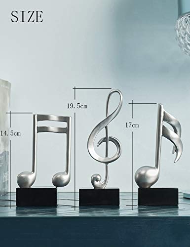 Amoy-Art 3 Piezas Figurillas Decorativas Música Estatuilla Nota Musical Regalos de Piano para el Hogar Souvenirs Giftbox Resina Plata 19cmH