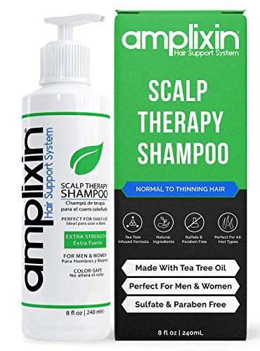 Amplixin Scalp Therapy Shampoo - Tratamiento para el cuero cabelludo seco y con picazón con aceite de árbol de té - Fórmula de prevención contra la caspa y psoriasis - Sin sulfato, 8 oz