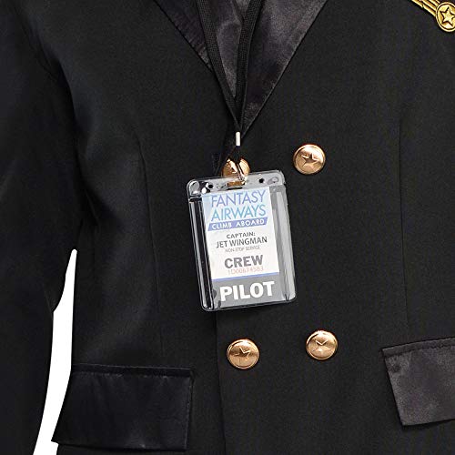 amscan- Adults Costume in Black with Pilot Hat and Lanyard-Size L-1 PC Disfraz Captain Wingman, Color no sólido, 48/50 (844183)