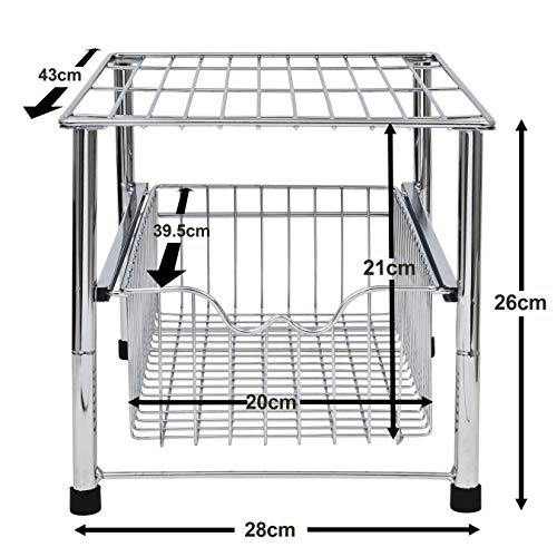 Amtido - Organizador de armario apilable para poner debajo del fregadero con cajón deslizante para cocina y baño - Cromado