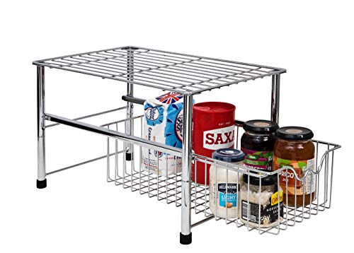 Amtido - Organizador de armario apilable para poner debajo del fregadero con cajón deslizante para cocina y baño - Cromado