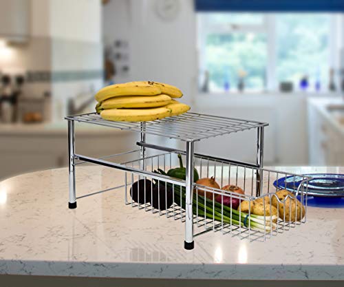Amtido - Organizador de armario apilable para poner debajo del fregadero con cajón deslizante para cocina y baño - Cromado