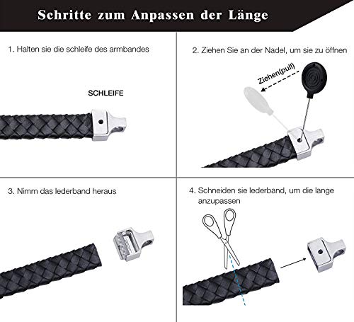 Amtier Pulsera de Cuero Brazalete Ajustable con Acero Inoxidable Push-Pull Cierre para Hombre
