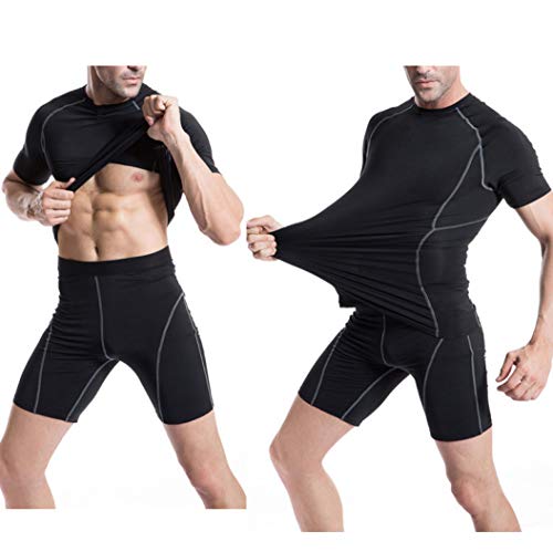 AMURAO Hombres Camiseta de compresión Pantalones Deportivos de Secado rápido Traje Ropa Deportiva elástica Gimnasio Ropa Deportiva