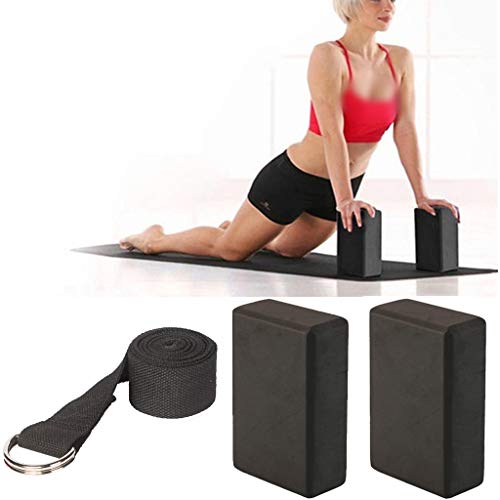 Amycute 3 Piezas Set de Yoga Bloques de Yoga y Correa para Yoga para apoyar y Mejorar Las posturas y la flexibilidad para Hacer Ejercicios en Casa
