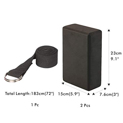 Amycute 3 Piezas Set de Yoga Bloques de Yoga y Correa para Yoga para apoyar y Mejorar Las posturas y la flexibilidad para Hacer Ejercicios en Casa