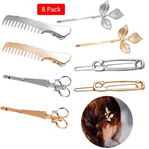 Amycute 8 pcs Pinza de Pelo Creativa, Peine, Tijeras y Hojas Horquillas de Metal para novia mujeres y niñas accesorios para el pelo para bodas y fiestas