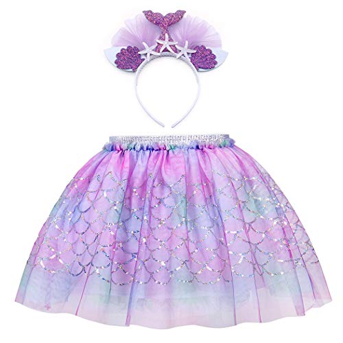 AmzBarley Sirena Falda Diadema Fiesta Princesa Sirenita Disfraz Niña Vestido Ropa Cumpleaños Navidad Cosplay Halloween Carnaval Bautizo 5-6 Años