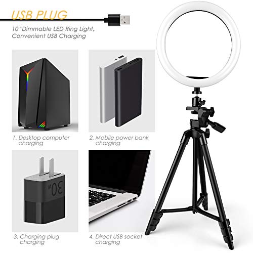 amzdeal 10'' Anillo de Luz LED 3 Colores 10%-100% Brillos Regulables Girar 360º Aro de Luz con Control Remoto y Soporte para Movil para Maquillaje/Videollamada/Selfie/Transmisión en Vivo