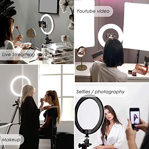 amzdeal 10'' Anillo de Luz LED 3 Colores 10%-100% Brillos Regulables Girar 360º Aro de Luz con Control Remoto y Soporte para Movil para Maquillaje/Videollamada/Selfie/Transmisión en Vivo