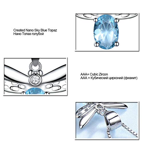AnazoZ Collar Mujer Azul Claro,Colgantes Mujer Plata de Ley Abeja con Oval Circonita Azul Claro