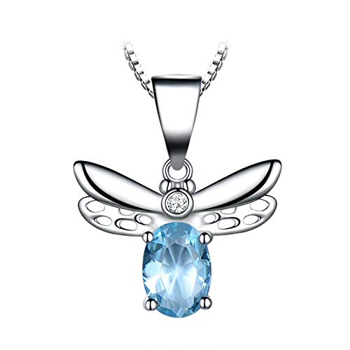 AnazoZ Collar Mujer Azul Claro,Colgantes Mujer Plata de Ley Abeja con Oval Circonita Azul Claro