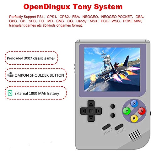 Anbernic Consolas de Juegos Portátil , RG300 Consola de Juegos Retro Game Console OpenDingux Tony System Built-in 3007 Juegos , 3.0 Pulgadas IPS Videojuegos Portátil - Gris