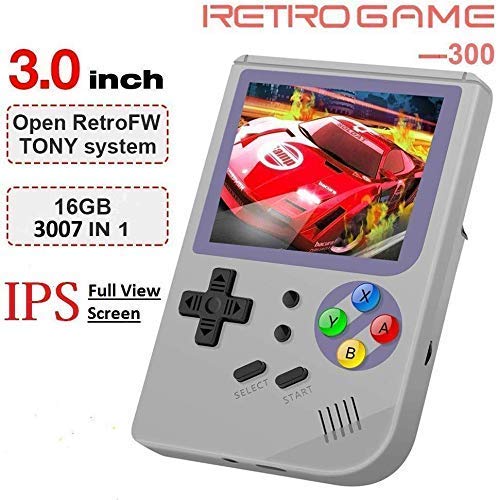 Anbernic Consolas de Juegos Portátil , RG300 Consola de Juegos Retro Game Console OpenDingux Tony System Built-in 3007 Juegos , 3.0 Pulgadas IPS Videojuegos Portátil - Gris