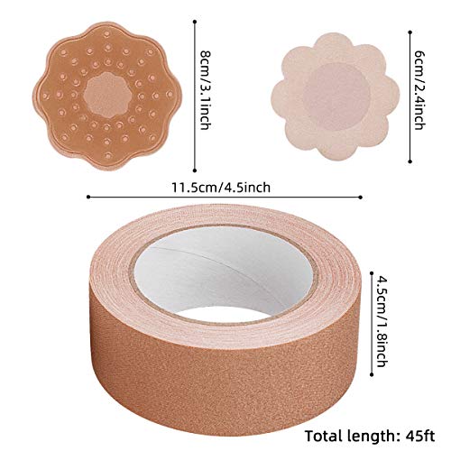 ANBET cinta para el cuerpo y juego de 2 pezones para cubrir pezones de grado médico Cinta para el pecho del pecho Pétalos de senos, cinta de levantamiento de senos para el pecho grande