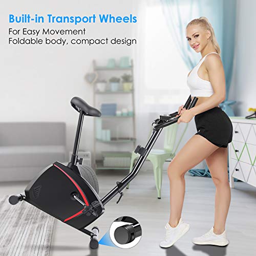 Ancheer Bicicleta de Fitness Vertical 10 Niveles de Resistencia Magnética, Bicicleta Estática con Pantalla LCD, Soporte para Movil iPad, Mango de Impulso, Carga Máxima: 120KG (Negro)