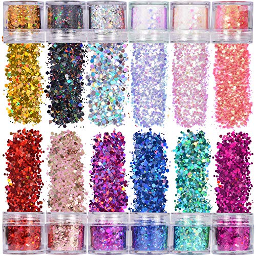 ANDERK Purpurinas Polvo, Chunky Glitter Flakes Paillette para Rostro Maquillaje de Ojos Cabello Body Art - 12 Cajas 20ml
