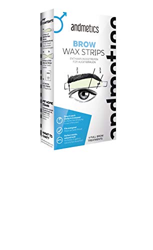 andmetics BROW Wax Strips: Tiras patentadas de cera fría para depilación de cejas, forma perfecta para moldear, cerrar, colorear (plantilla de teñido), sin tirones de cejas