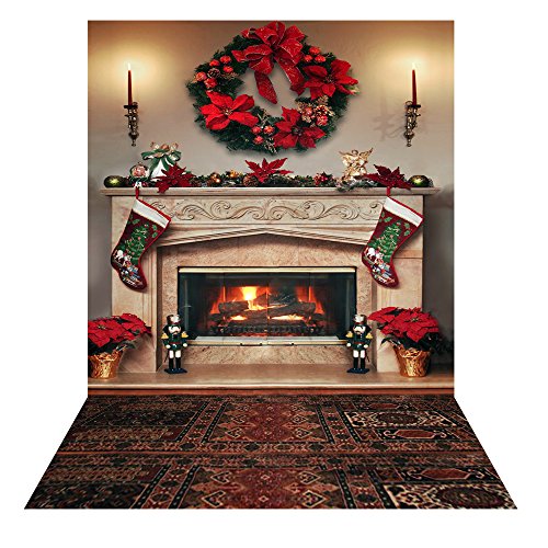 Andoer 1.5 * 2m Fondo Fotografía Telón de Fondo Patrón de Chimenea de Navidad para Niños Bebé Estudio de Foto