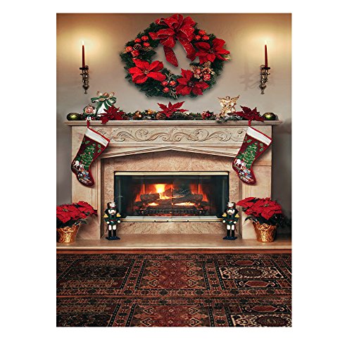 Andoer 1.5 * 2m Fondo Fotografía Telón de Fondo Patrón de Chimenea de Navidad para Niños Bebé Estudio de Foto