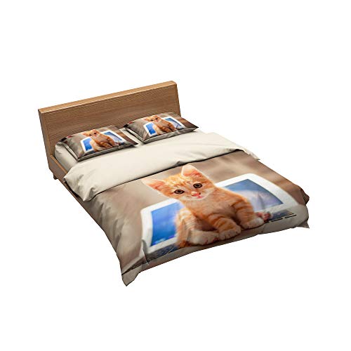 Andrui Funda Nórdica Fashion Gatito Funda de Edredón Y Funda de Almohada Juego de Cama (Gato 2, 180×220cm (para Cama de 105))