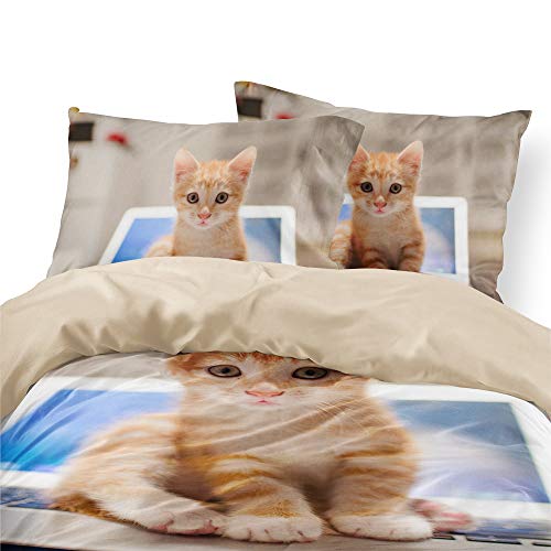 Andrui Funda Nórdica Fashion Gatito Funda de Edredón Y Funda de Almohada Juego de Cama (Gato 2, 180×220cm (para Cama de 105))