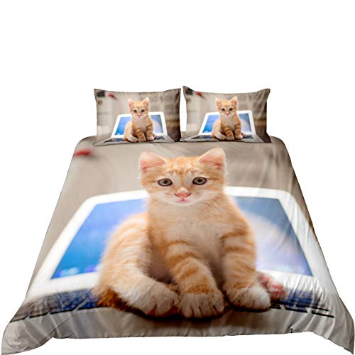 Andrui Funda Nórdica Fashion Gatito Funda de Edredón Y Funda de Almohada Juego de Cama (Gato 2, 180×220cm (para Cama de 105))