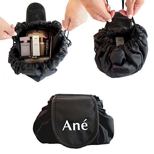 Ané - Bolsa de maquillaje con cordón - organizador de bolsa de viaje de gran capacidad - se abre plana para fácil acceso a todos sus cosméticos