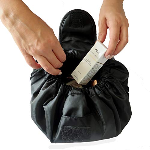 Ané - Bolsa de maquillaje con cordón - organizador de bolsa de viaje de gran capacidad - se abre plana para fácil acceso a todos sus cosméticos