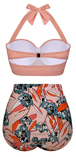 Angerella Mujer Vintage Cuello Halter Talle Alto Ruched Bikini Set,2X-Large