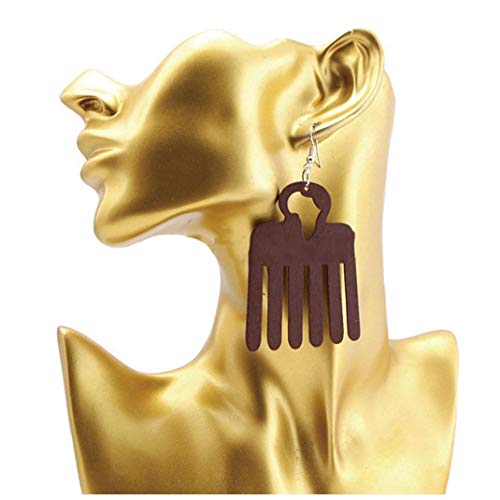 Angoter Pendientes De Gota Cuelga El Pendiente Peine Peine De Madera Larga Pendiente del Estilo Africano Orejas Decoración De La Joyería
