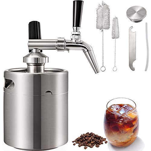 Anhon Dispensador de Café 2L Cafetera Nitro Frío Cold Brew Coffee Barril de Café Casero de Acero Inoxidable Cafetera Nitro Utilizado para Contener Café Frío con Una Tapa