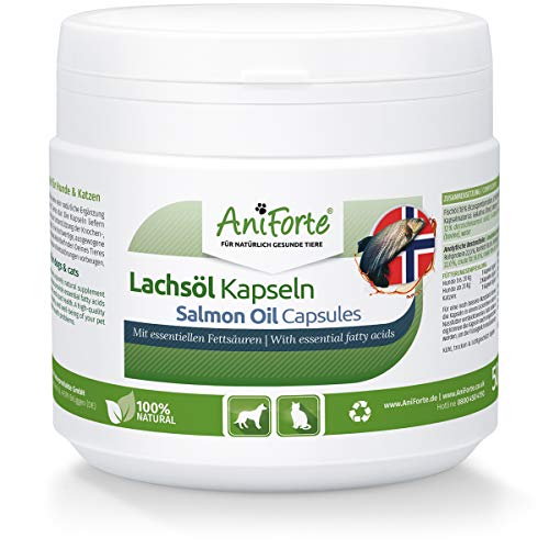 AniForte Cápsulas de Aceite de salmón para Perros y Gatos 500 – Son un valioso Aceite de Pescado Omega-3 para el metabolismo y la formación de Huesos, suplemento de Barf, vitaminas
