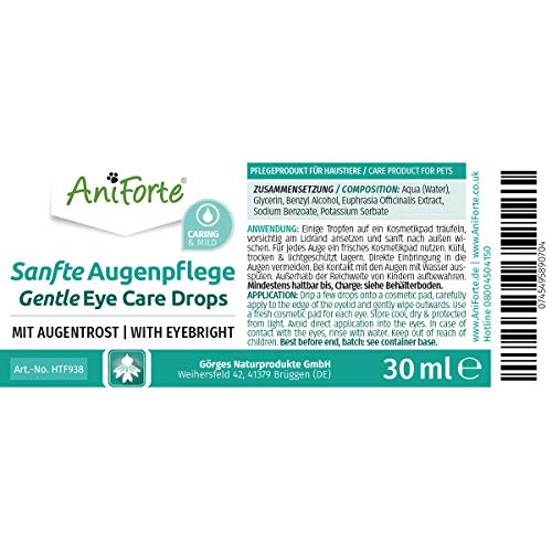 AniForte Gentle Eye Care 30ml - Para perros, gatos y pequeños animales, producto específico para el cuidado de los ojos, especialmente para una limpieza suave y delicada