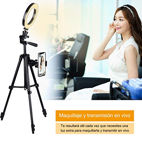 Anillo de Luz, [Nueva Versión] Diyife 6.3” Tripode Luz Movil Aro de Luz para Movil, 3 Modos de Iluminación 11 Niveles de Brillo para Youtube Transmisión en Vivo Maquillaje Fotografía TikTok