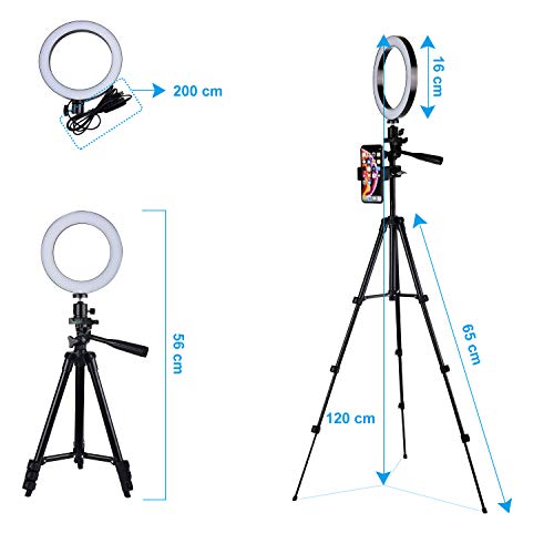 Anillo de Luz, [Nueva Versión] Diyife 6.3” Tripode Luz Movil Aro de Luz para Movil, 3 Modos de Iluminación 11 Niveles de Brillo para Youtube Transmisión en Vivo Maquillaje Fotografía TikTok