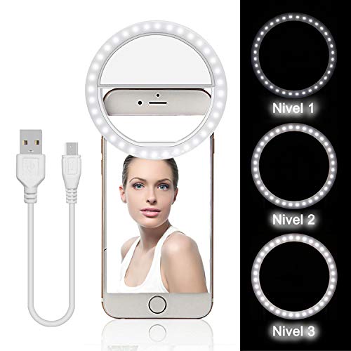 Anillo de luz Selfie,[Nueva Versión] Diyife 36 LED USB Recargable Selfie Light Clip en el Cualquier Teléfono con Brillo de 3 Niveles Fotografiar Transmisión en Vivo Maquillaje