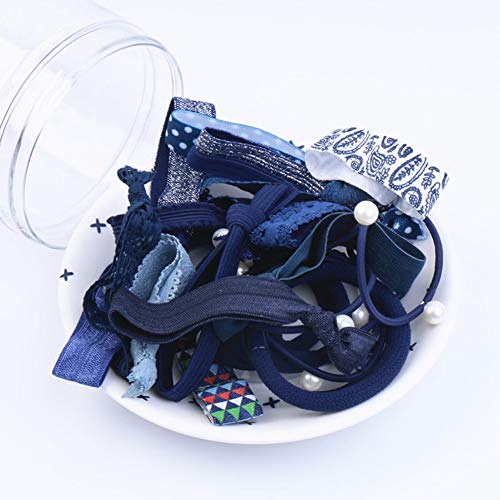 Anillos para el pelo de 20 nudos, de piel enlatada con encaje impreso de colores mixtos, cabeza de anillo Uniform code azul marino