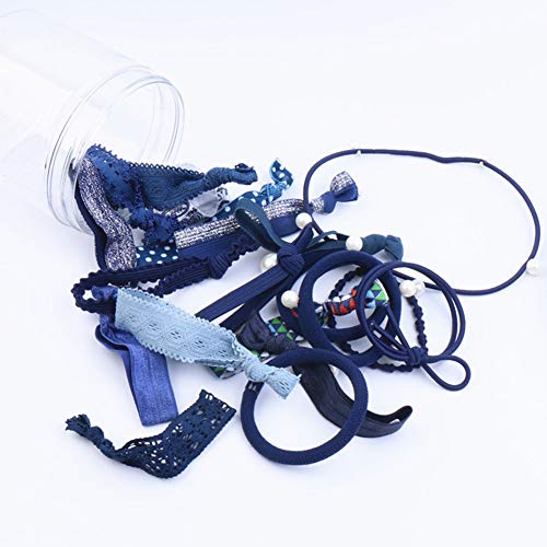 Anillos para el pelo de 20 nudos, de piel enlatada con encaje impreso de colores mixtos, cabeza de anillo Uniform code azul marino